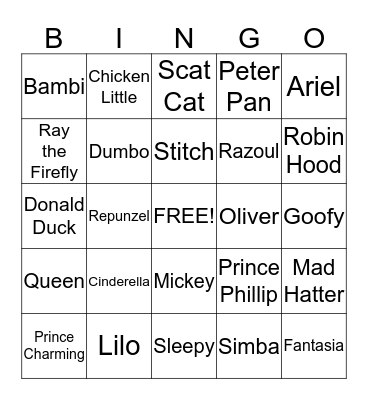 Disney Bingo Card