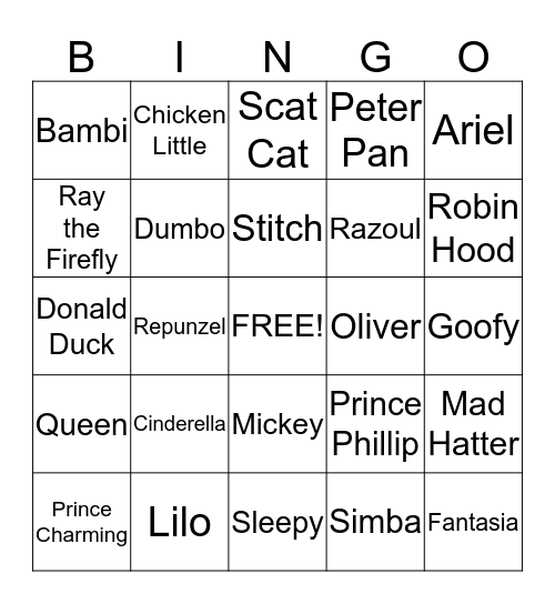 Disney Bingo Card