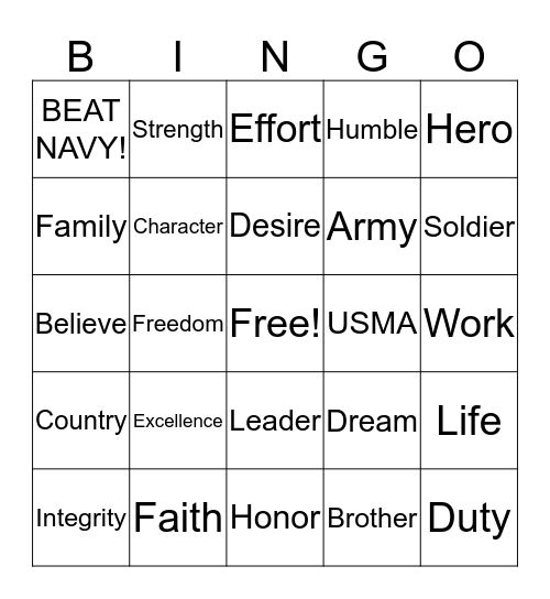 Nininger Dinner Bingo Card