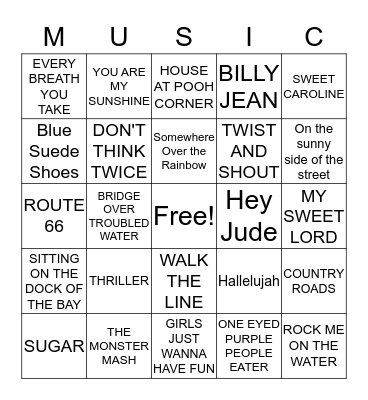 Music Bingo November 18 Bingo Card