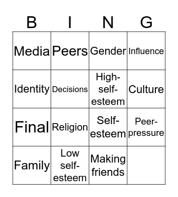 Adult & Family Living Bingo Card