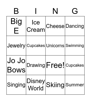 Caroline  Bingo Card