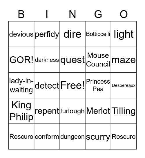 Despereaux Bingo Card