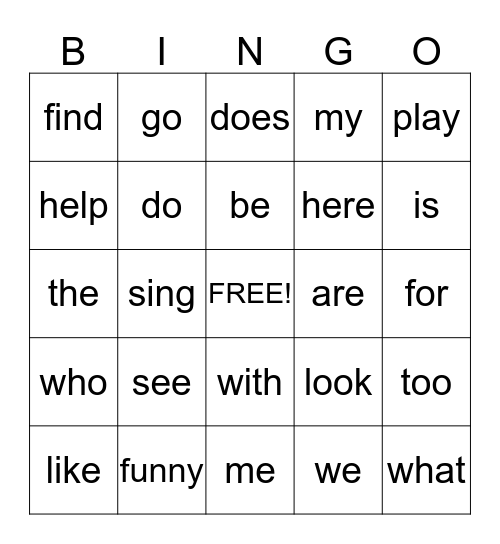 Sight Words  Bingo Card