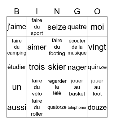 CAT 1 Unité 2 B Bingo Card