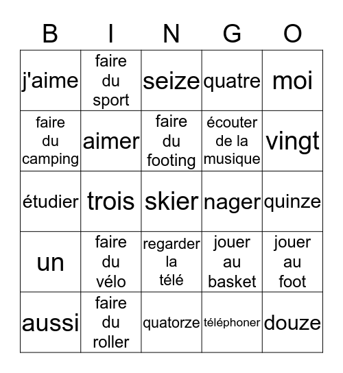 CAT 1 Unité 2 B Bingo Card