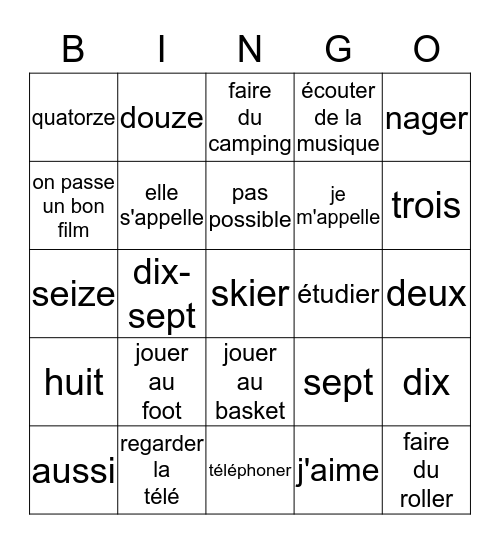 CAT 1 Unité 2 B Bingo Card