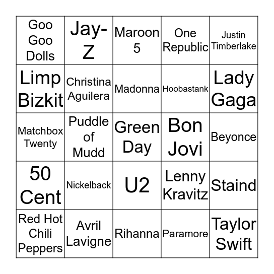 Musician's from the 00's Bingo Card