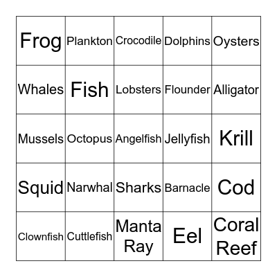 Aquatic Life Bingo Card