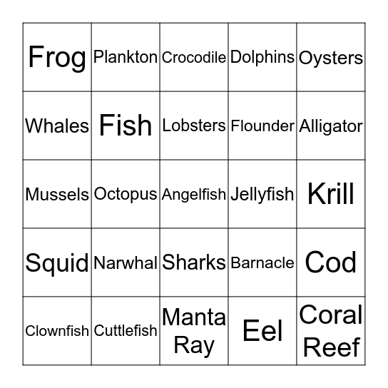 Aquatic Life Bingo Card