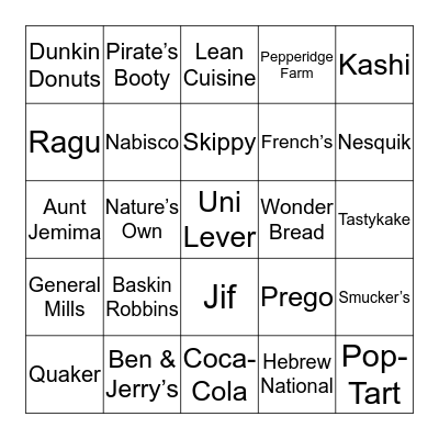 Notable Food Brands Bingo Card