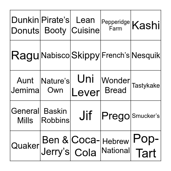 Notable Food Brands Bingo Card