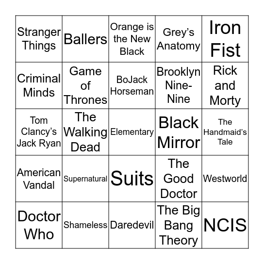 Current TV Bingo Card