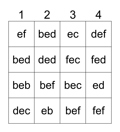 e sound Bingo Card