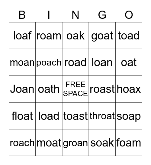 Words with "oa" Bingo Card
