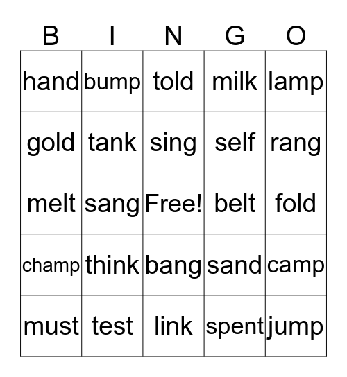 Theo - End Consonants Bingo Card