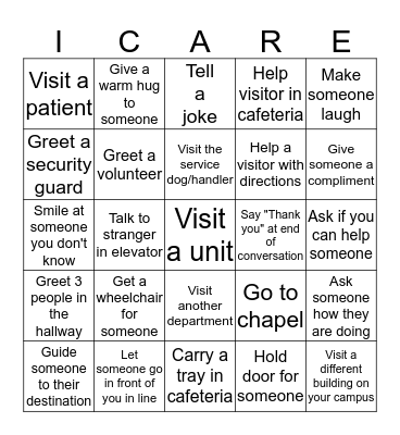 I Care Bingo Card
