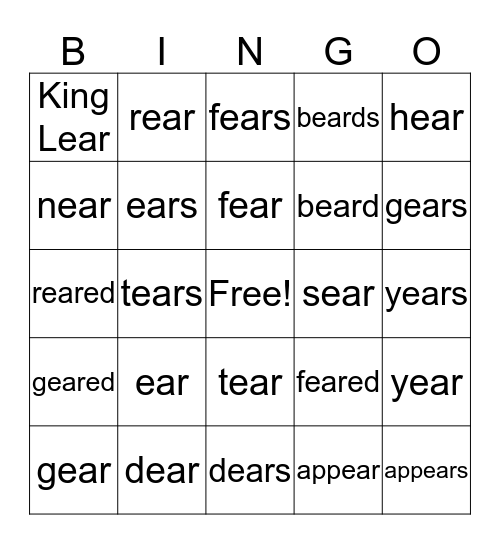 EAR Phase 4 Sound Bingo Card