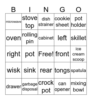 Kitchen Bingo Card