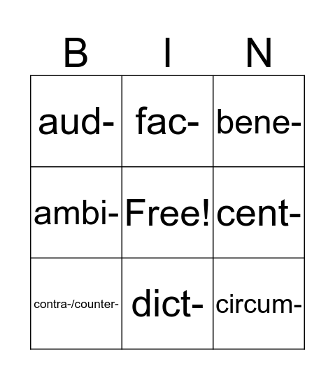 Unit 1 Vocabulary BINGO Card