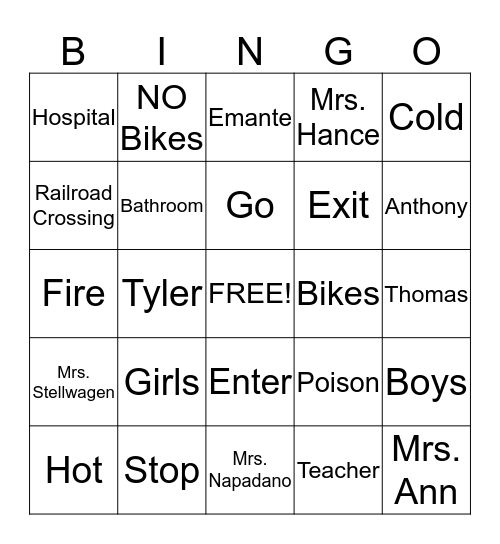 Community Words Bingo Card