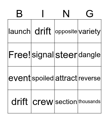 Vocabulary Bingo Card