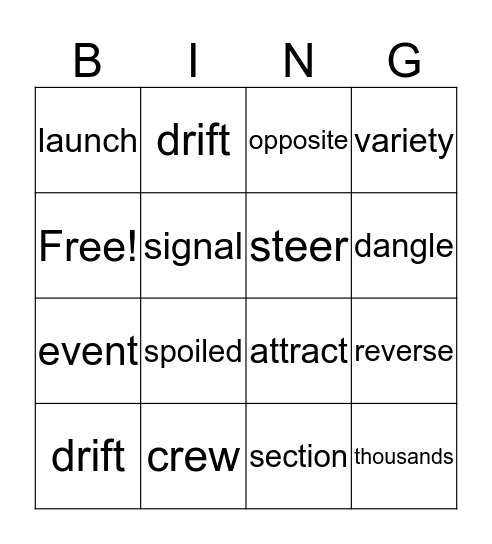 Vocabulary Bingo Card