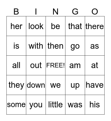 Sight Words 2 Bingo Card