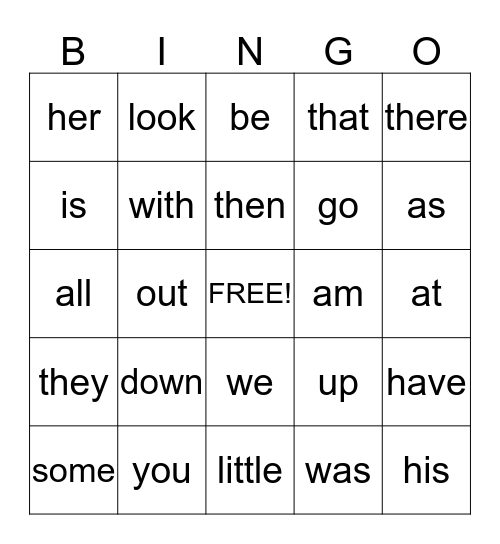 Sight Words 2 Bingo Card