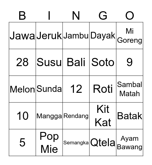 BINGO JOBE Bingo Card