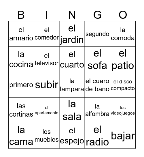 Spanish Bingo Card