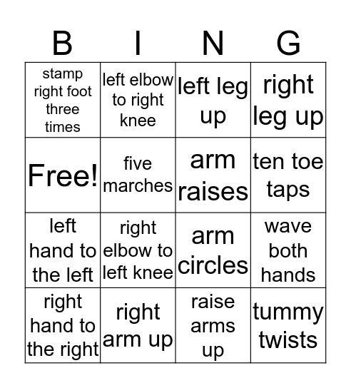 exercises Bingo Card