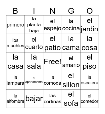 Espanol Bingo Card