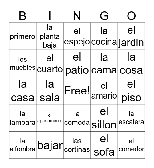 Espanol Bingo Card