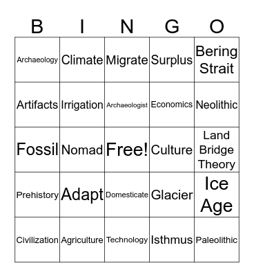 Hunter Gatherers Bingo Card