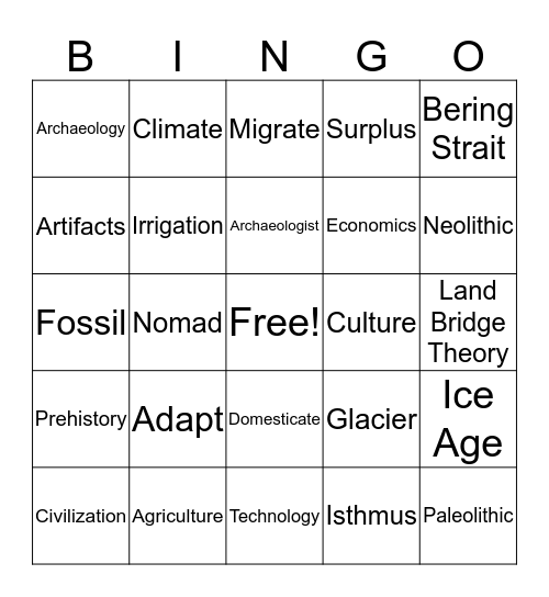 Hunter Gatherers Bingo Card