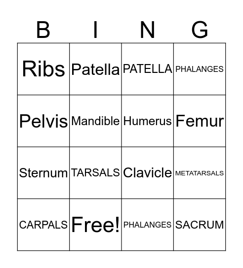 Bone Bingo Card