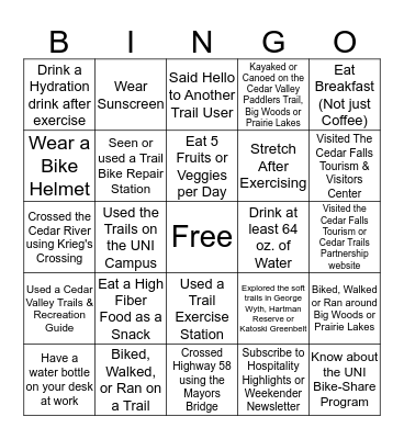 Cedar Valley Trails Bingo Card