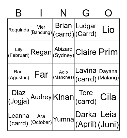 Untitled Bingo Card