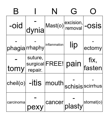 Lesson 14 :) Bingo Card