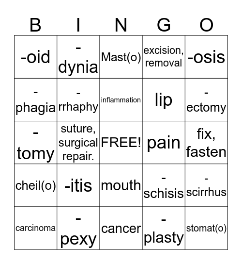 Lesson 14 :) Bingo Card