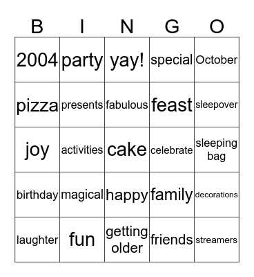 Birthday Bingo Card
