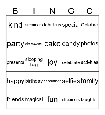 Birthday Bingo Card