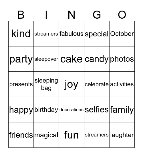 Birthday Bingo Card