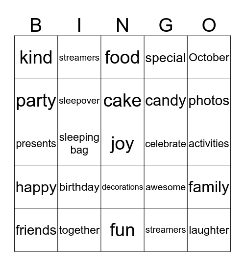 Birthday Bingo Card