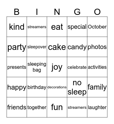 Birthday Bingo Card