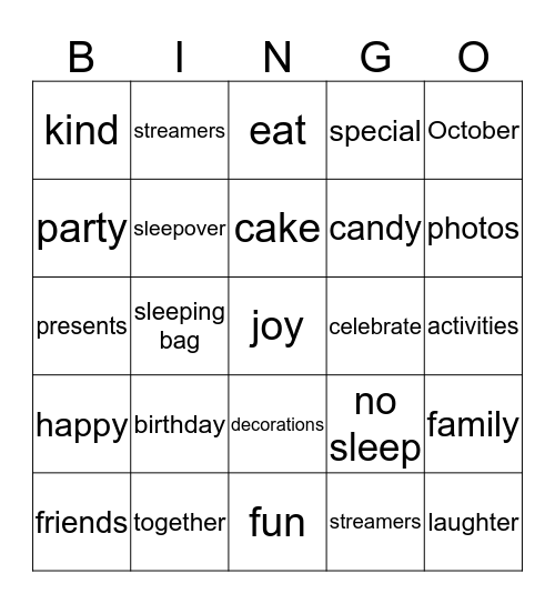 Birthday Bingo Card