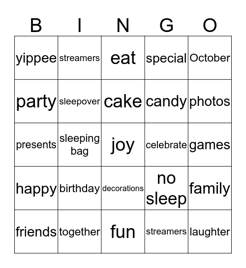 Birthday Bingo Card