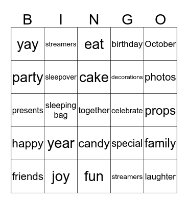 Birthday Bingo Card