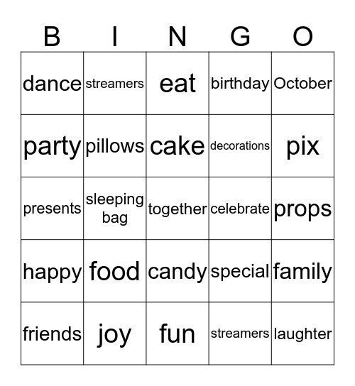 Birthday Bingo Card